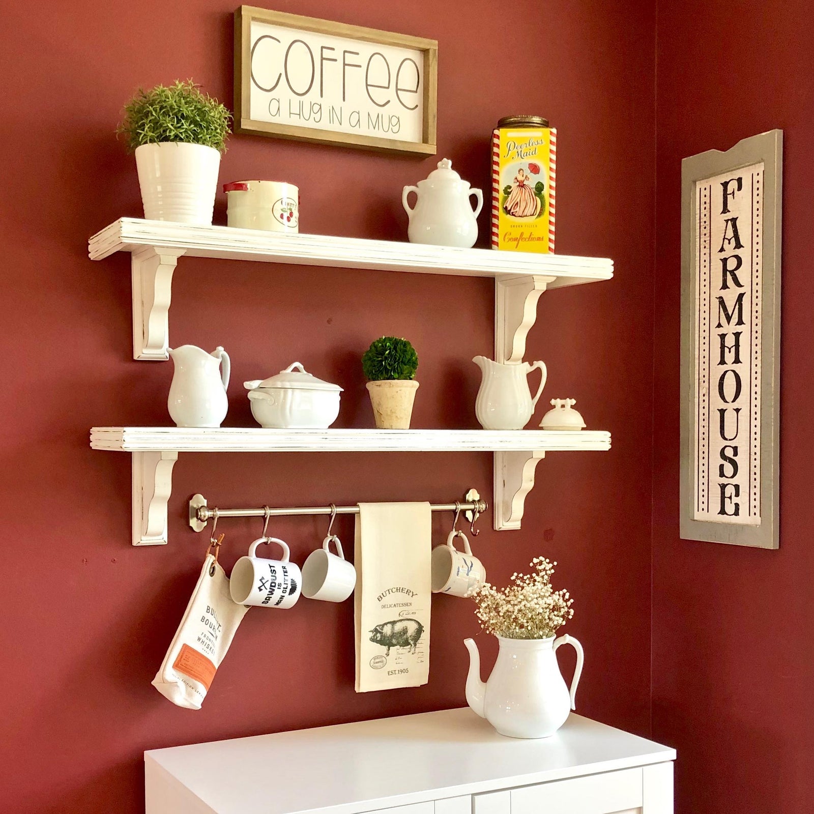 Farmhouse Shelf With Wooden Chunky Brackets