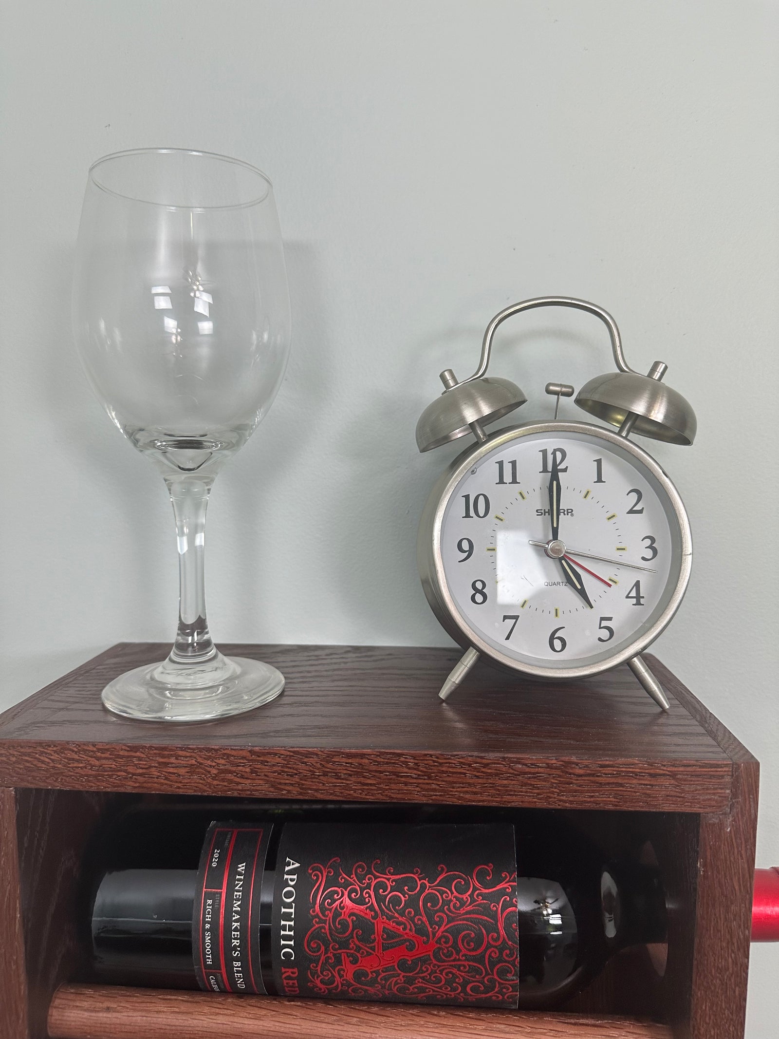 Stained Oak Floating Wine Bottle Rack with Rods