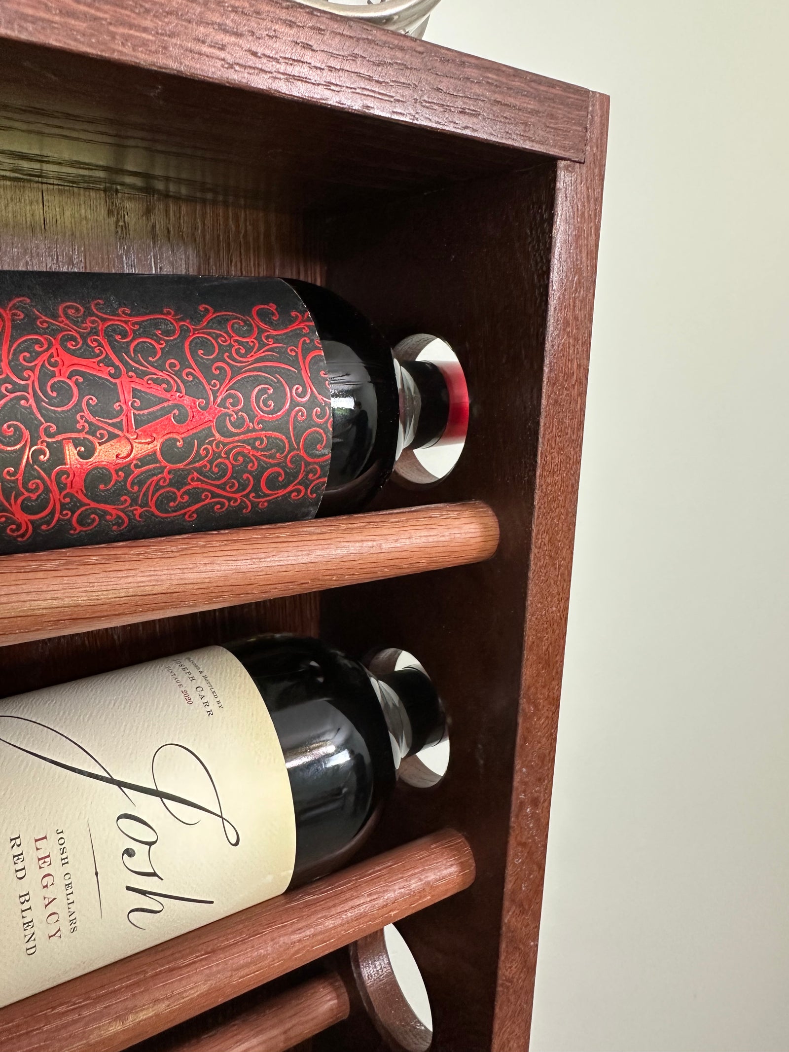 Stained Oak Floating Wine Bottle Rack with Rods