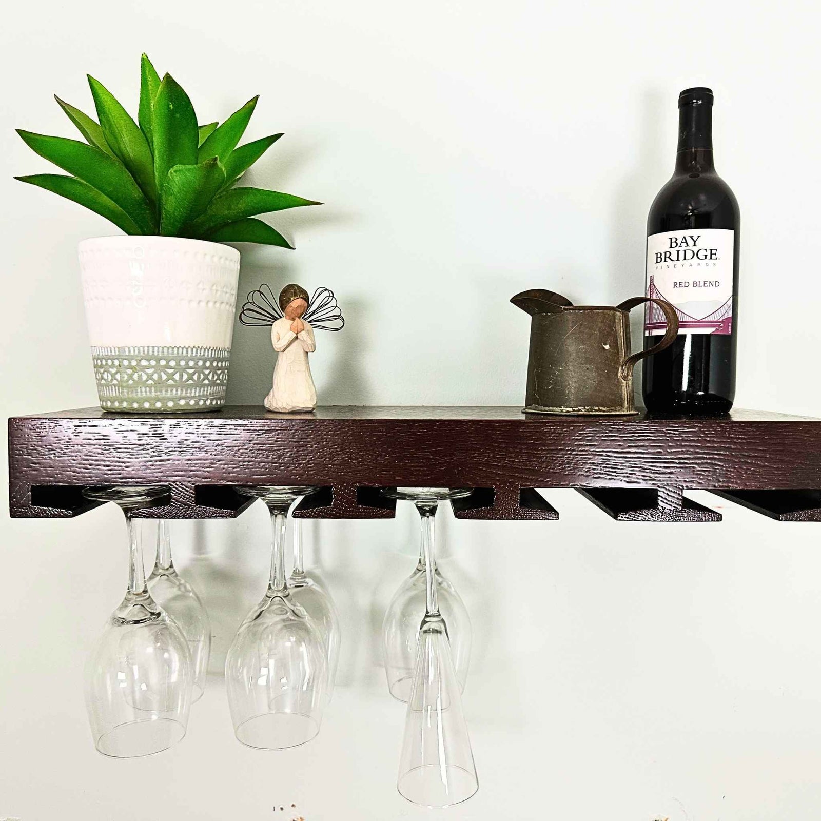 Oak Floating Wine Glass Rack