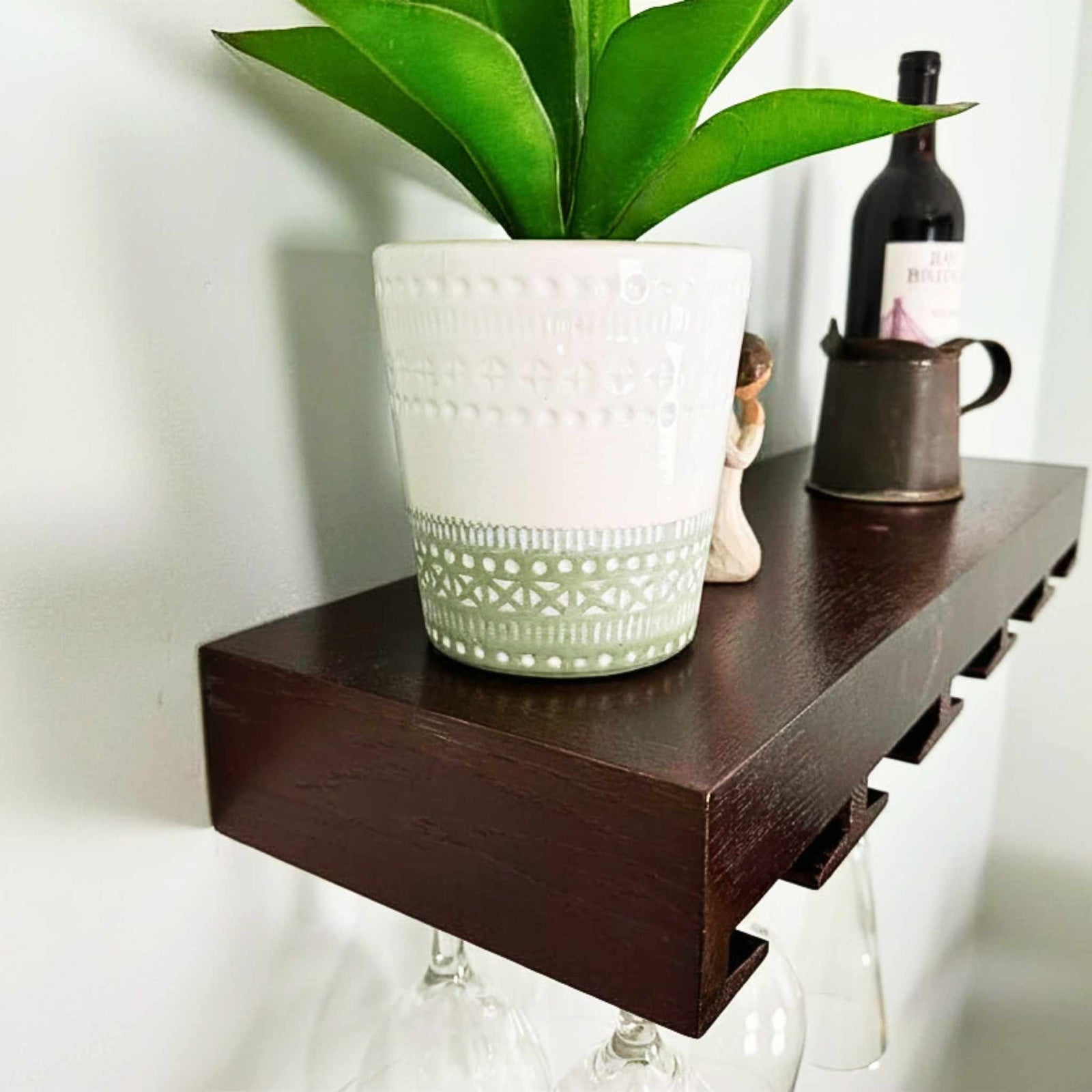 Oak Floating Wine Glass Rack