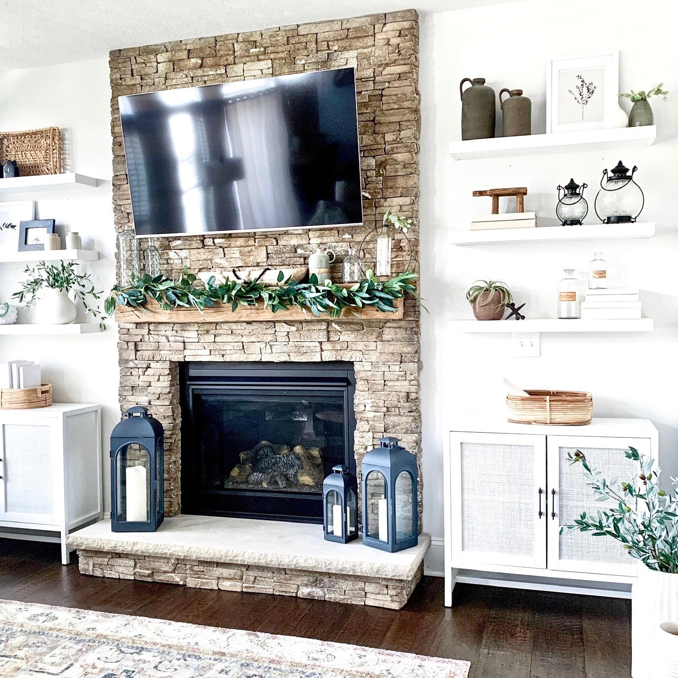 white floating shelves