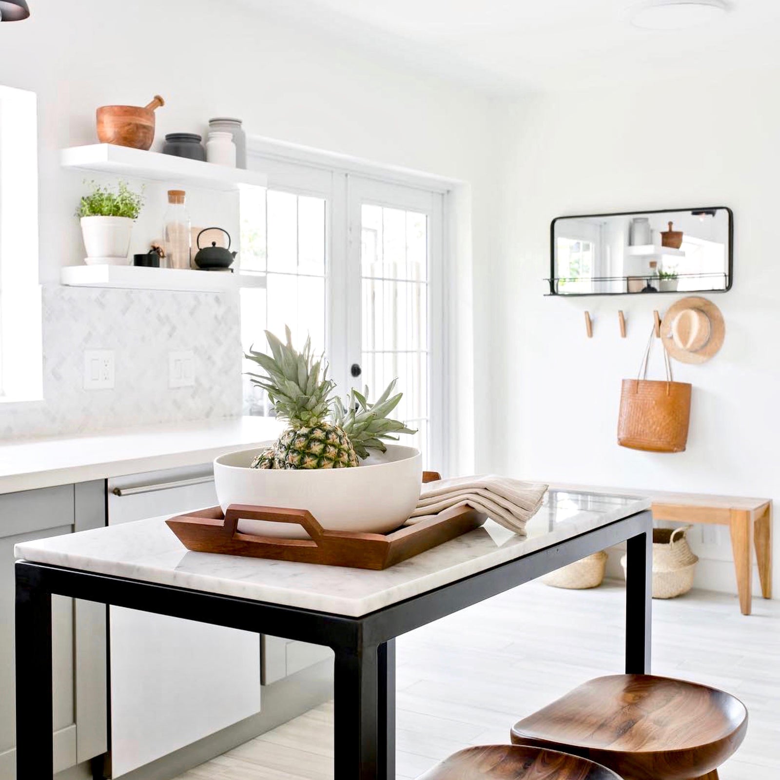 white floating shelves