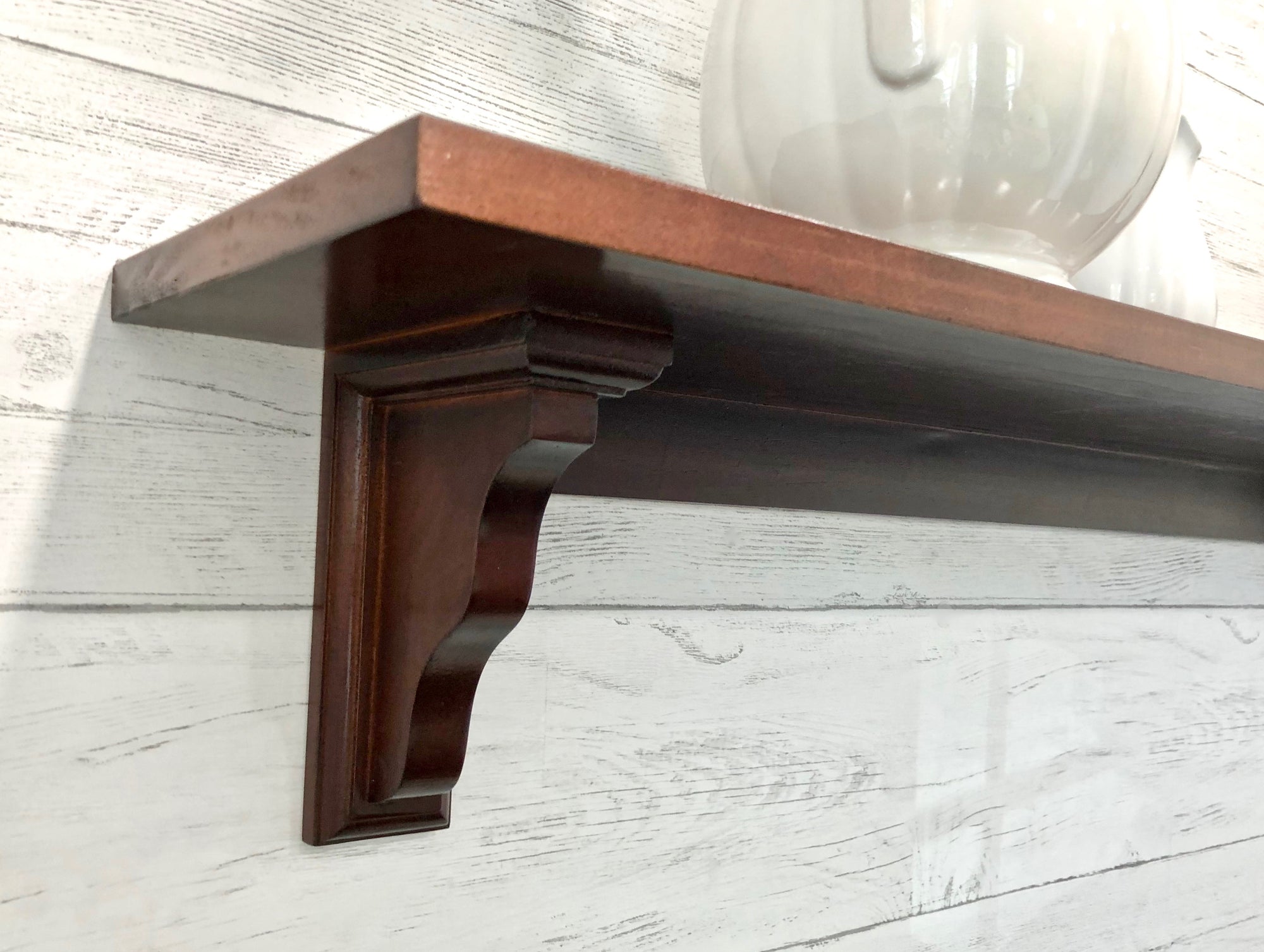 Stained Farmhouse Shelf With Back Support