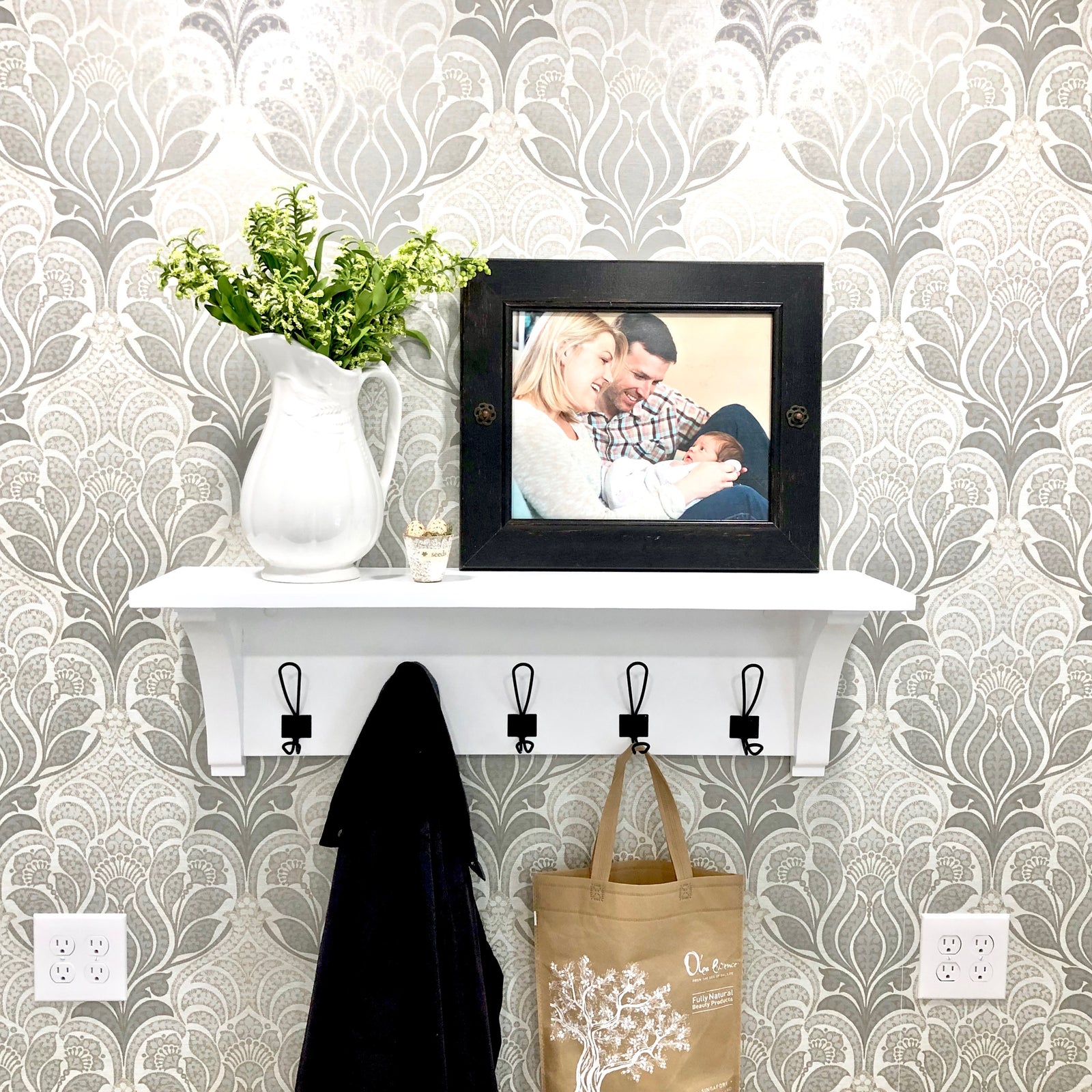 farmhouse shelf with hooks