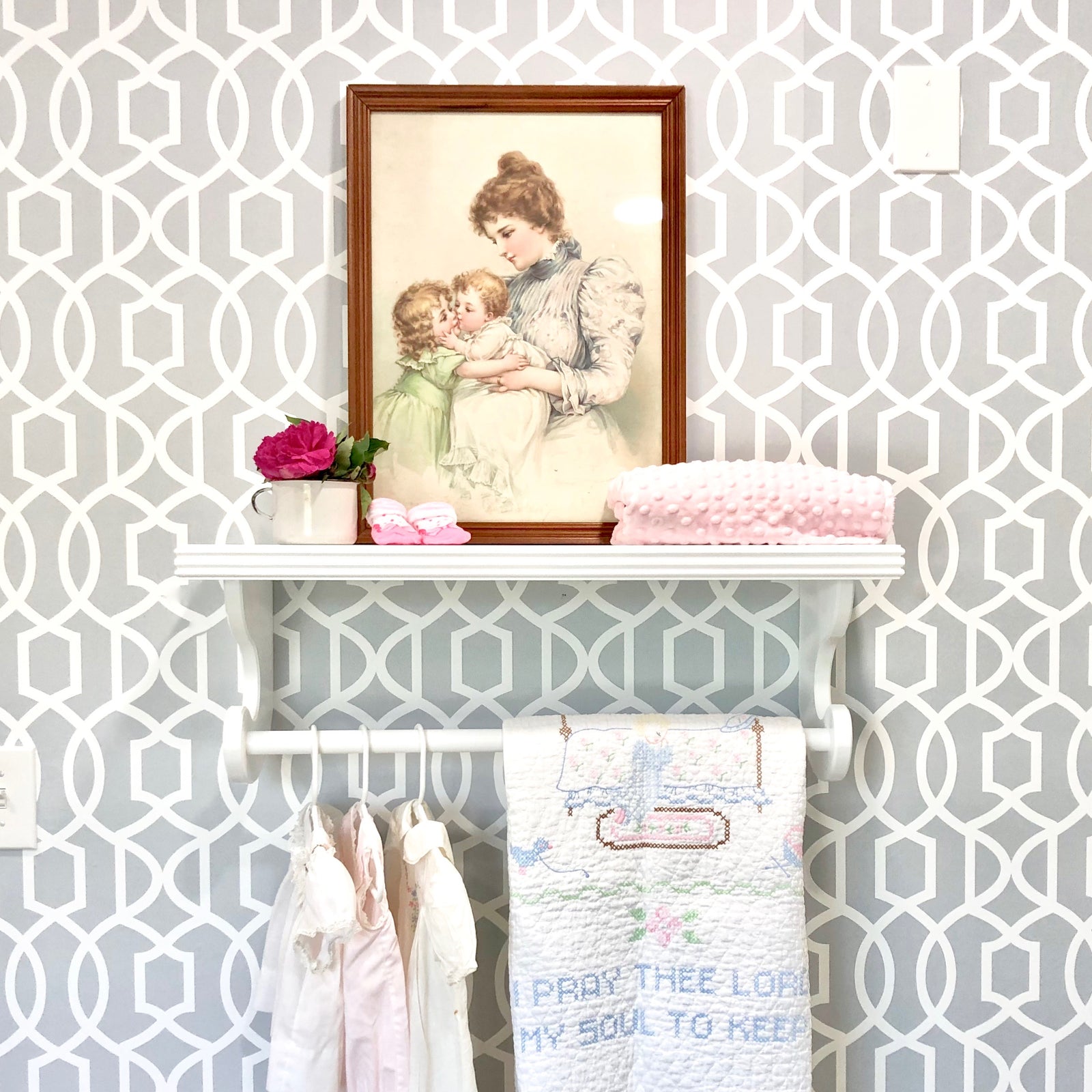 white shelf with rod