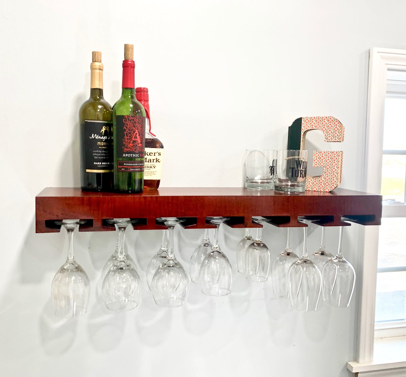 Stained Floating Wine Glass Rack