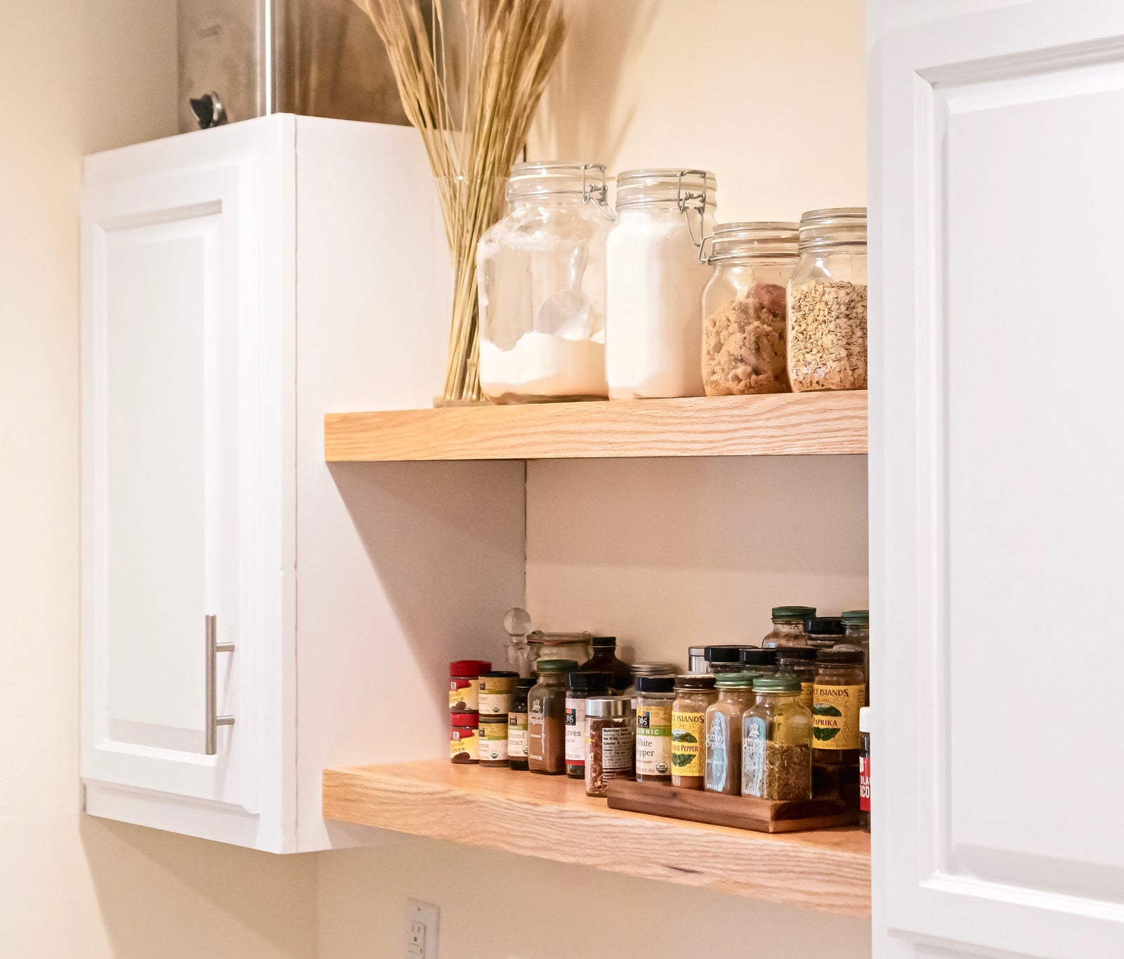 natural oak floating shelves