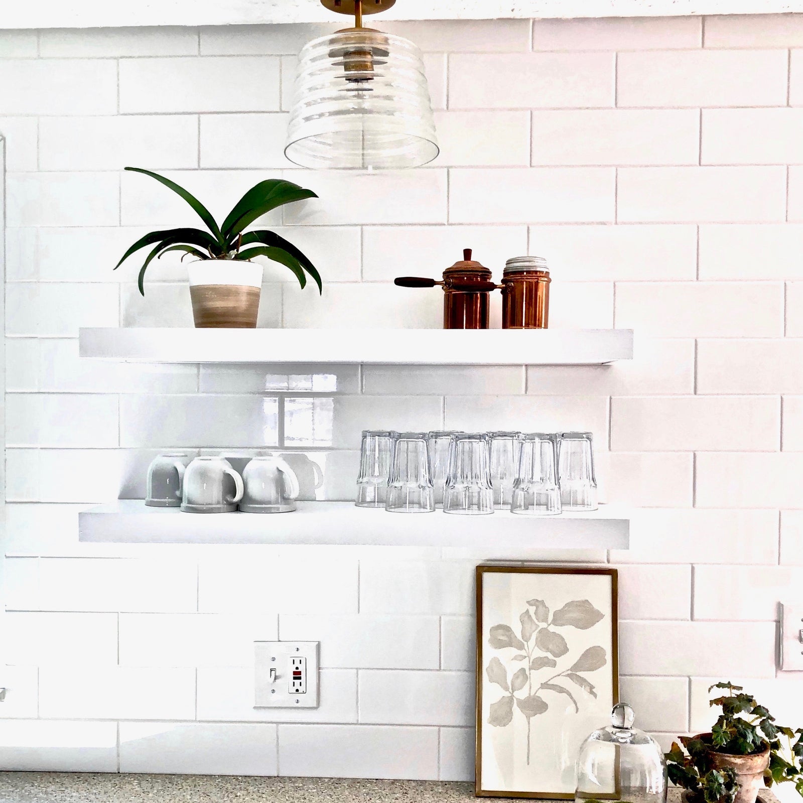 white floating shelves