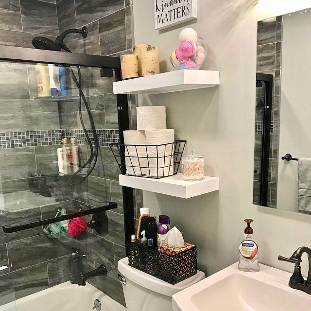 white floating shelves