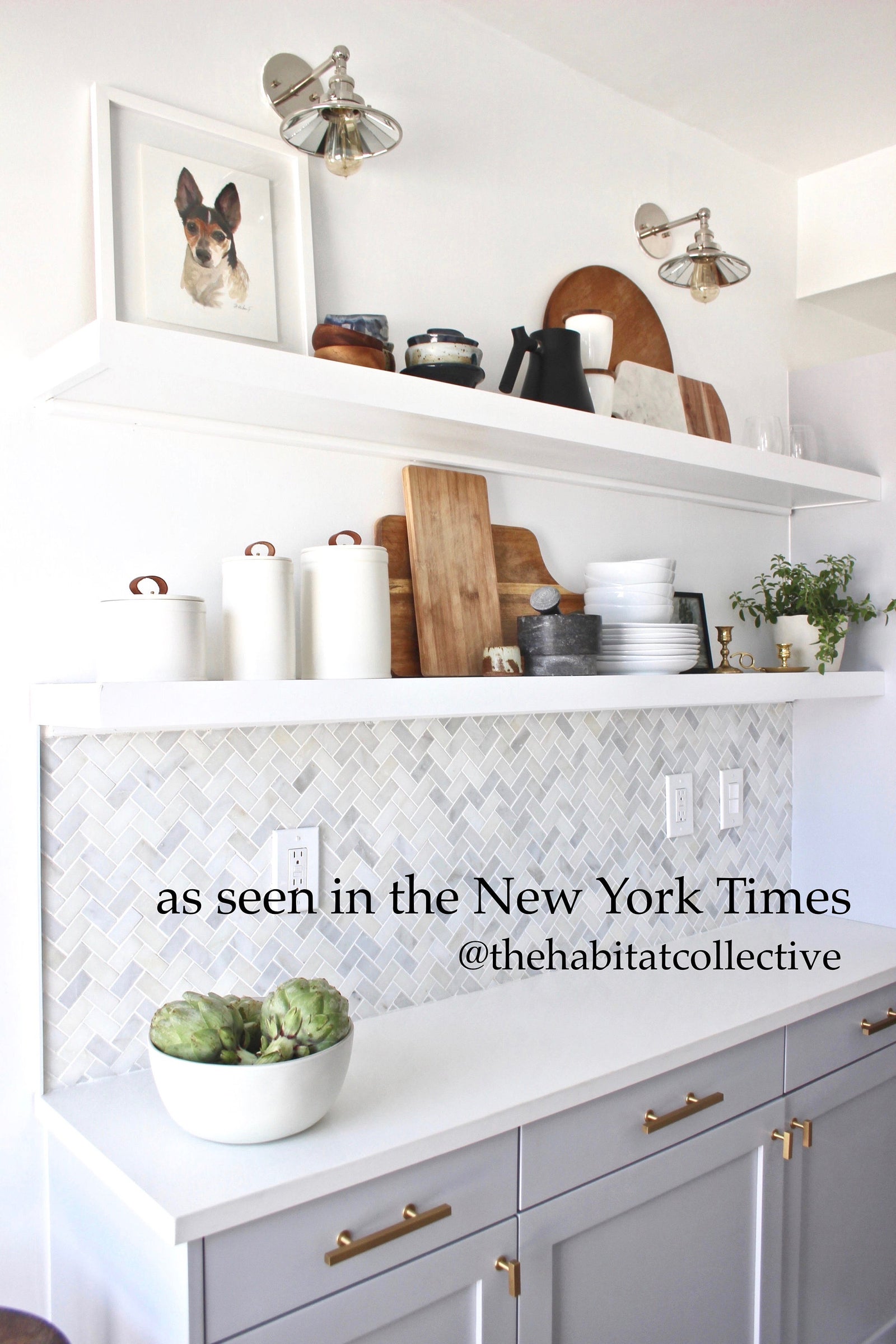 white floating shelves