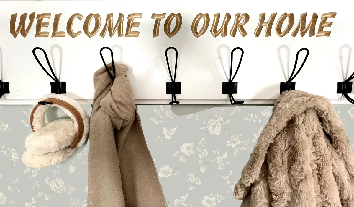 Personalized Entryway Shelf with Black Hooks | Mudroom Coat Rack