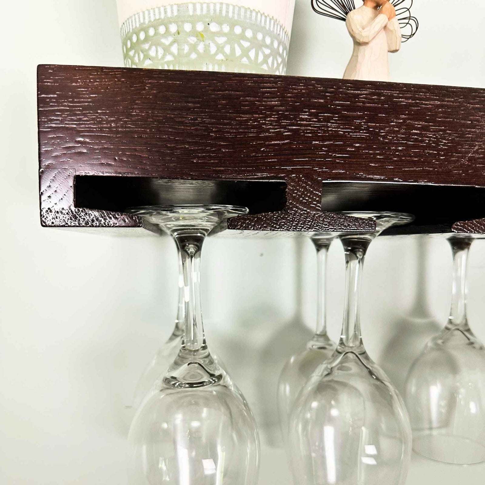 Oak Floating Wine Glass Rack