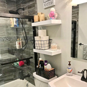 white floating shelves