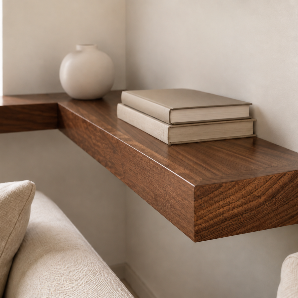 (2 in Thick) Walnut Corner Floating Shelf