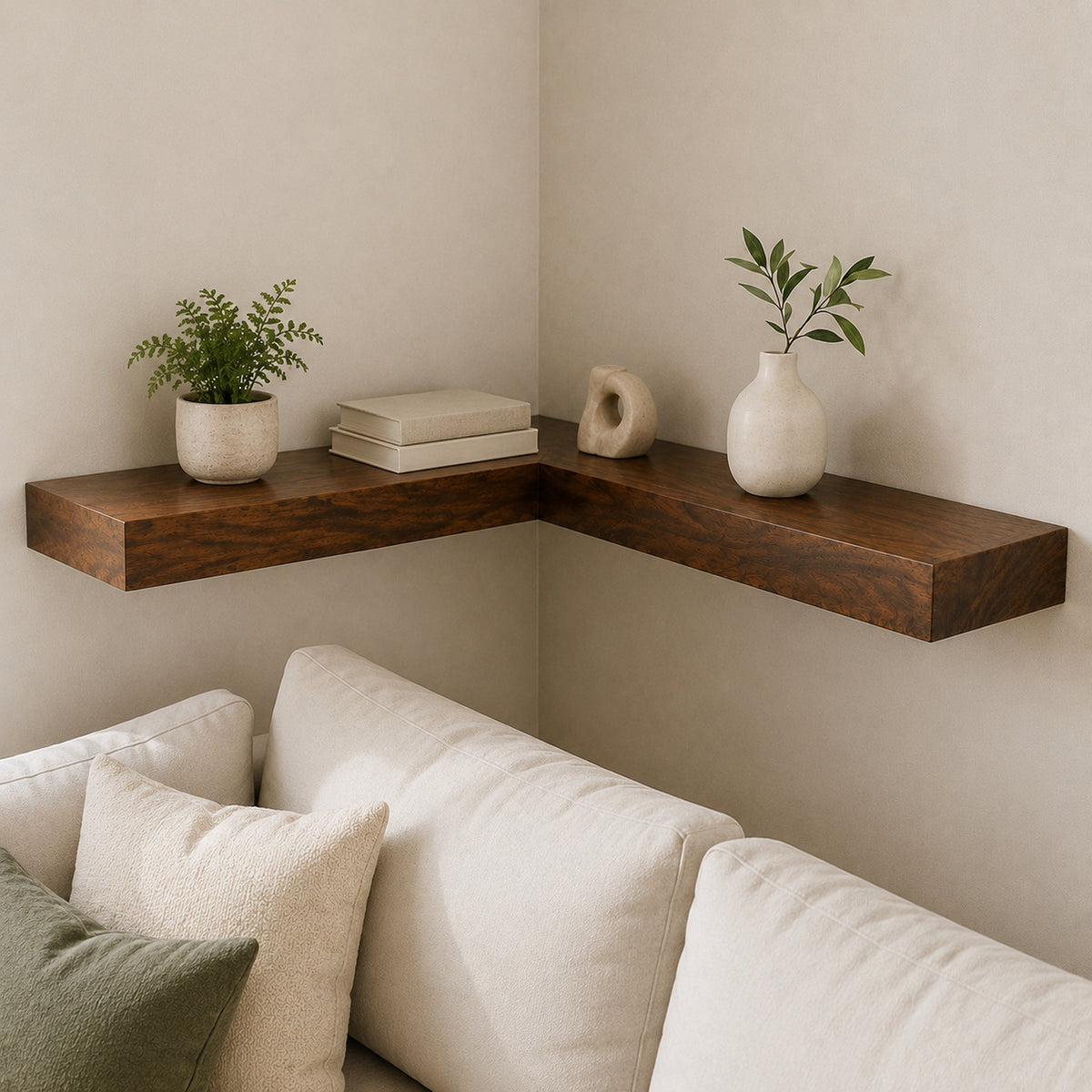 (2 in Thick) Walnut Corner Floating Shelf
