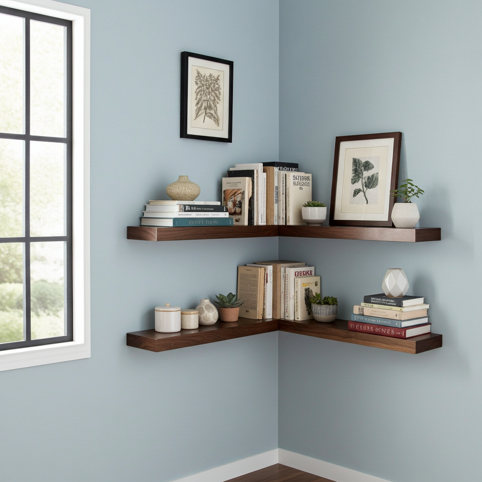 (2 in Thick) Walnut Corner Floating Shelf