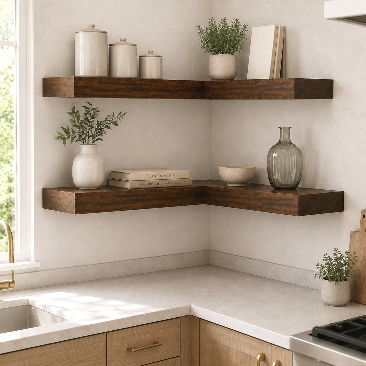 (2 in Thick) Walnut Corner Floating Shelf