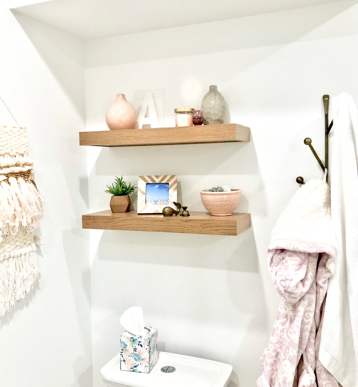 weathered oak floating shelves