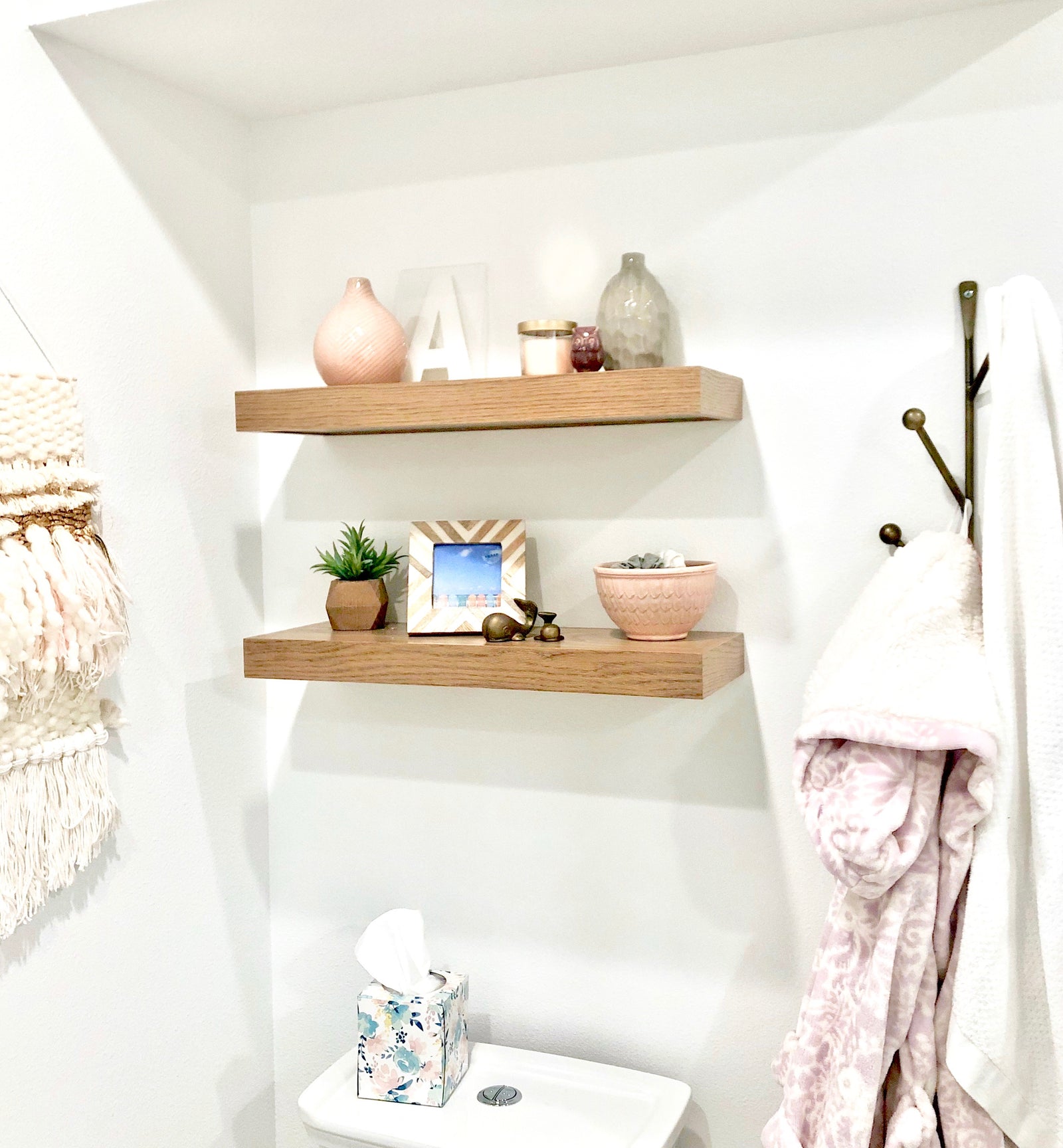 weathered oak floating shelves
