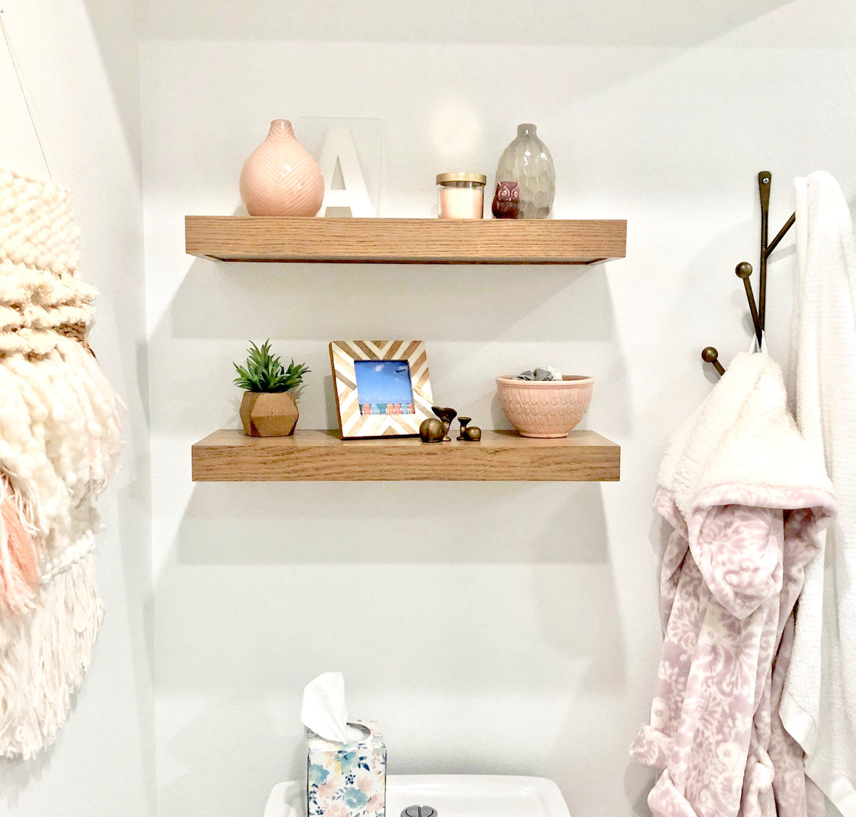 weathered oak floating shelves
