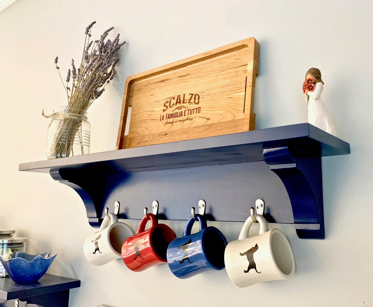 farmhouse shelf with small hooks