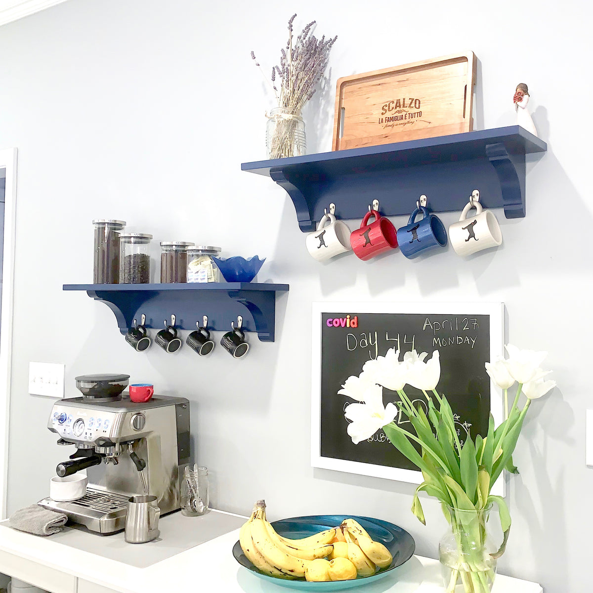 farmhouse shelf with small hooks