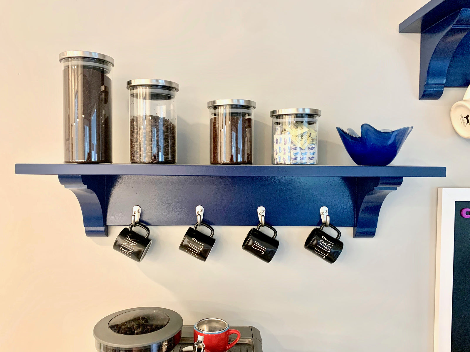 farmhouse shelf with small hooks