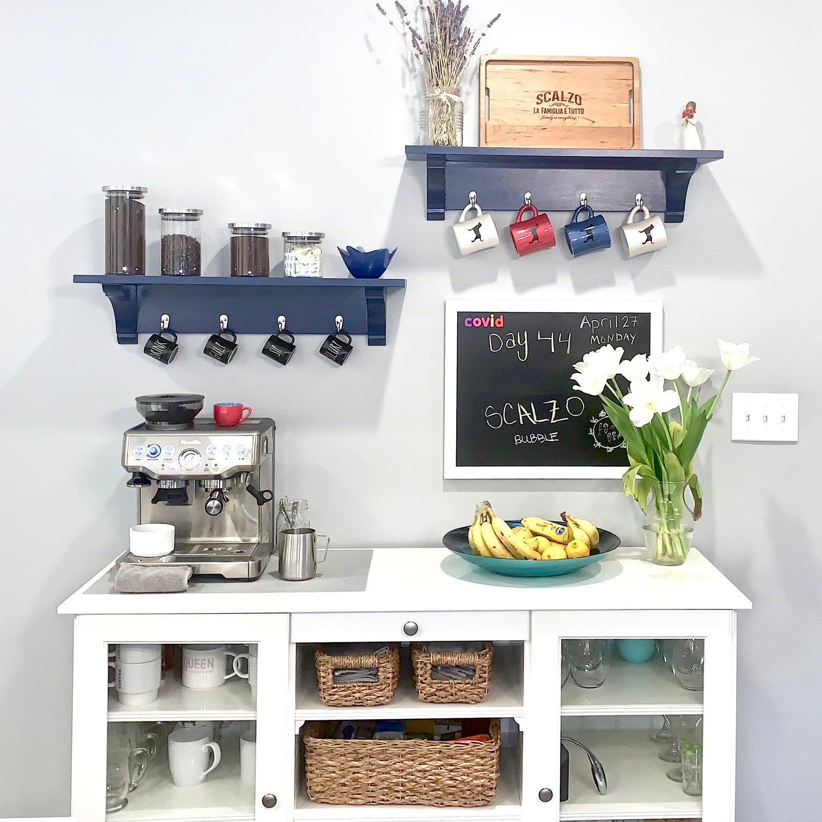 farmhouse shelf with small hooks