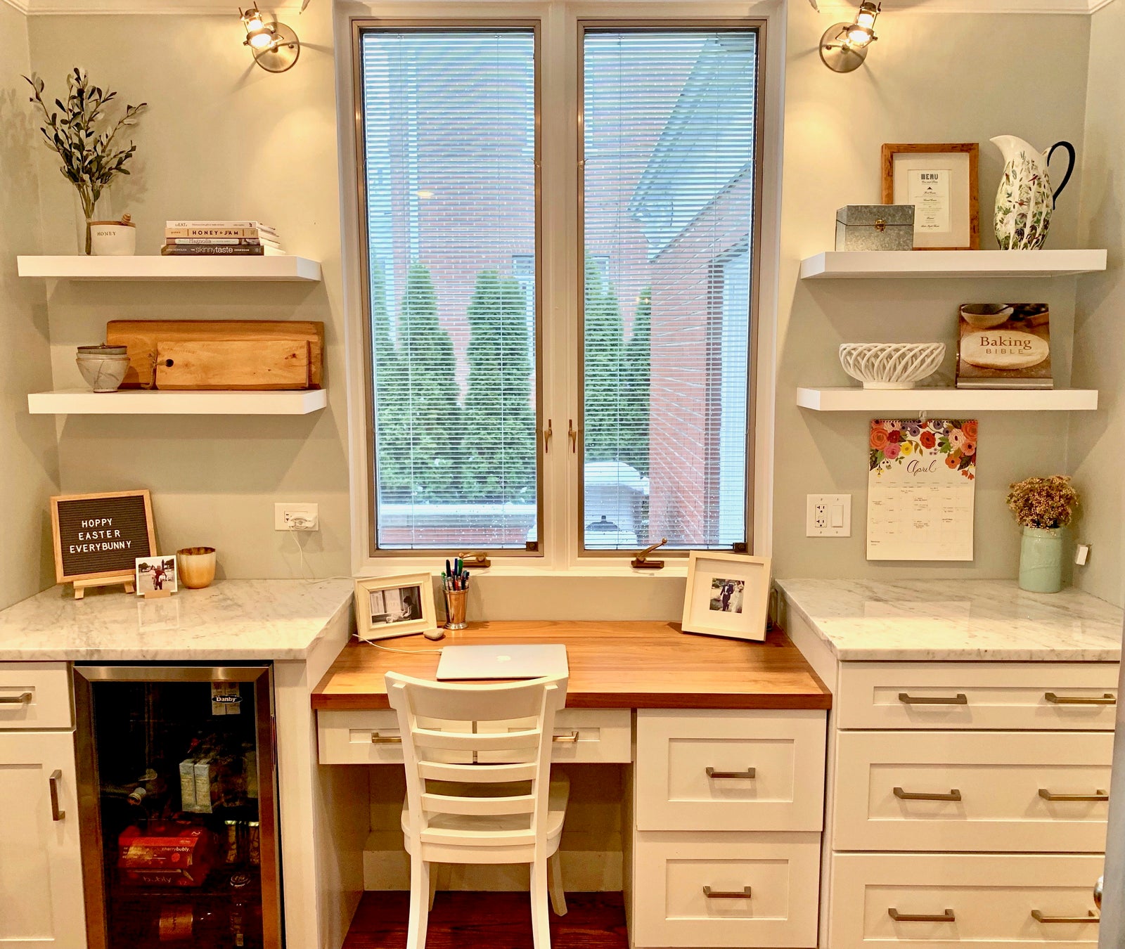 white floating shelves
