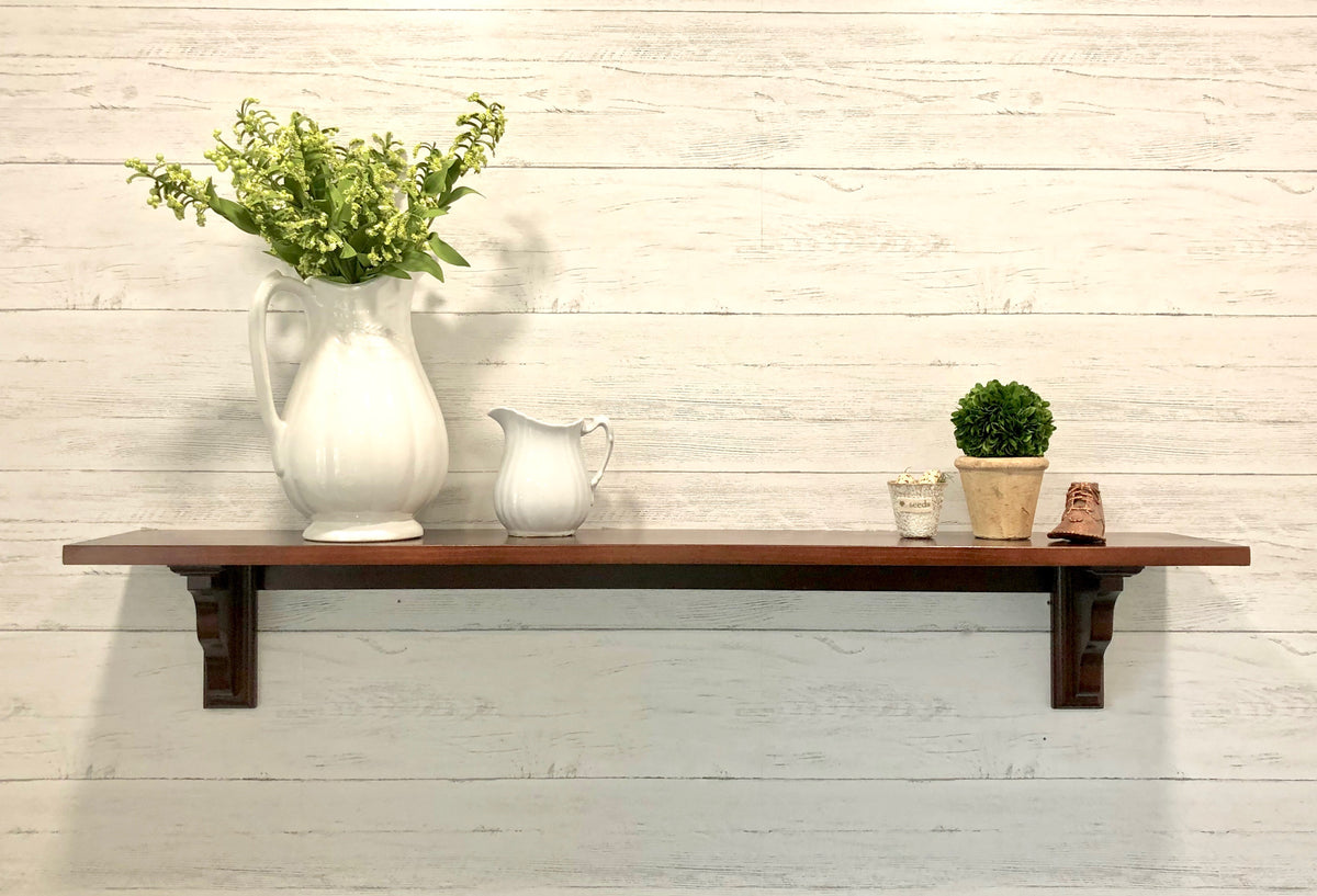 Stained Farmhouse Shelf With Back Support