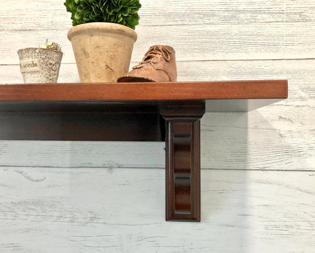 Stained Farmhouse Shelf With Back Support