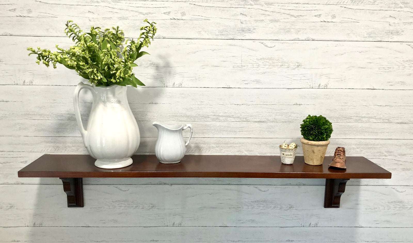 Stained Farmhouse Shelf With Back Support