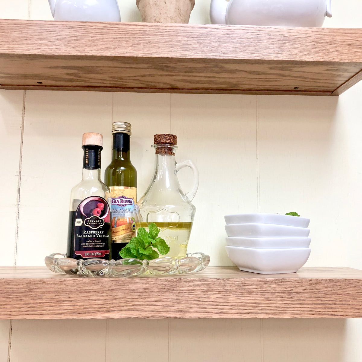 weathered oak floating shelves