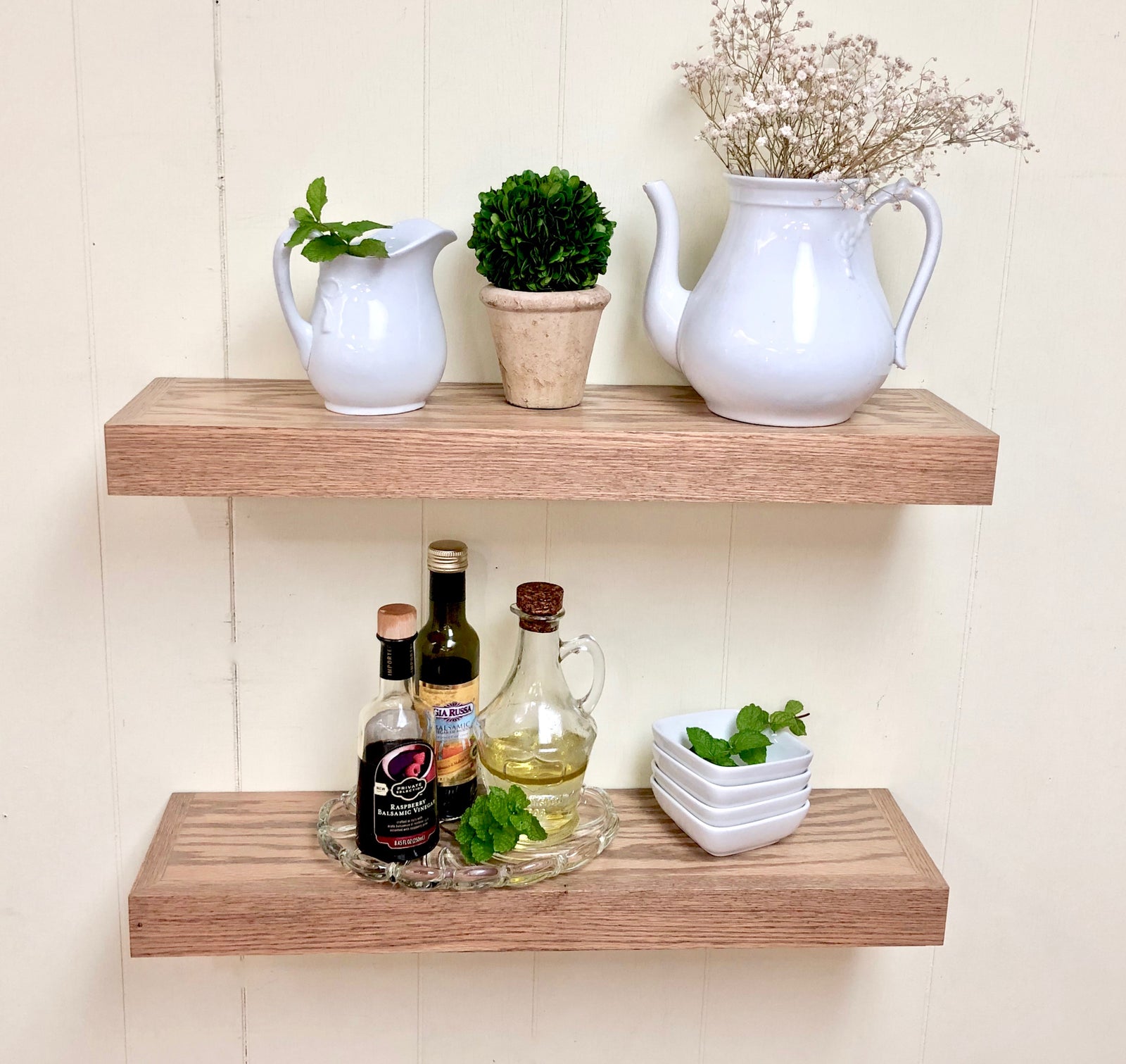 weathered oak floating shelves