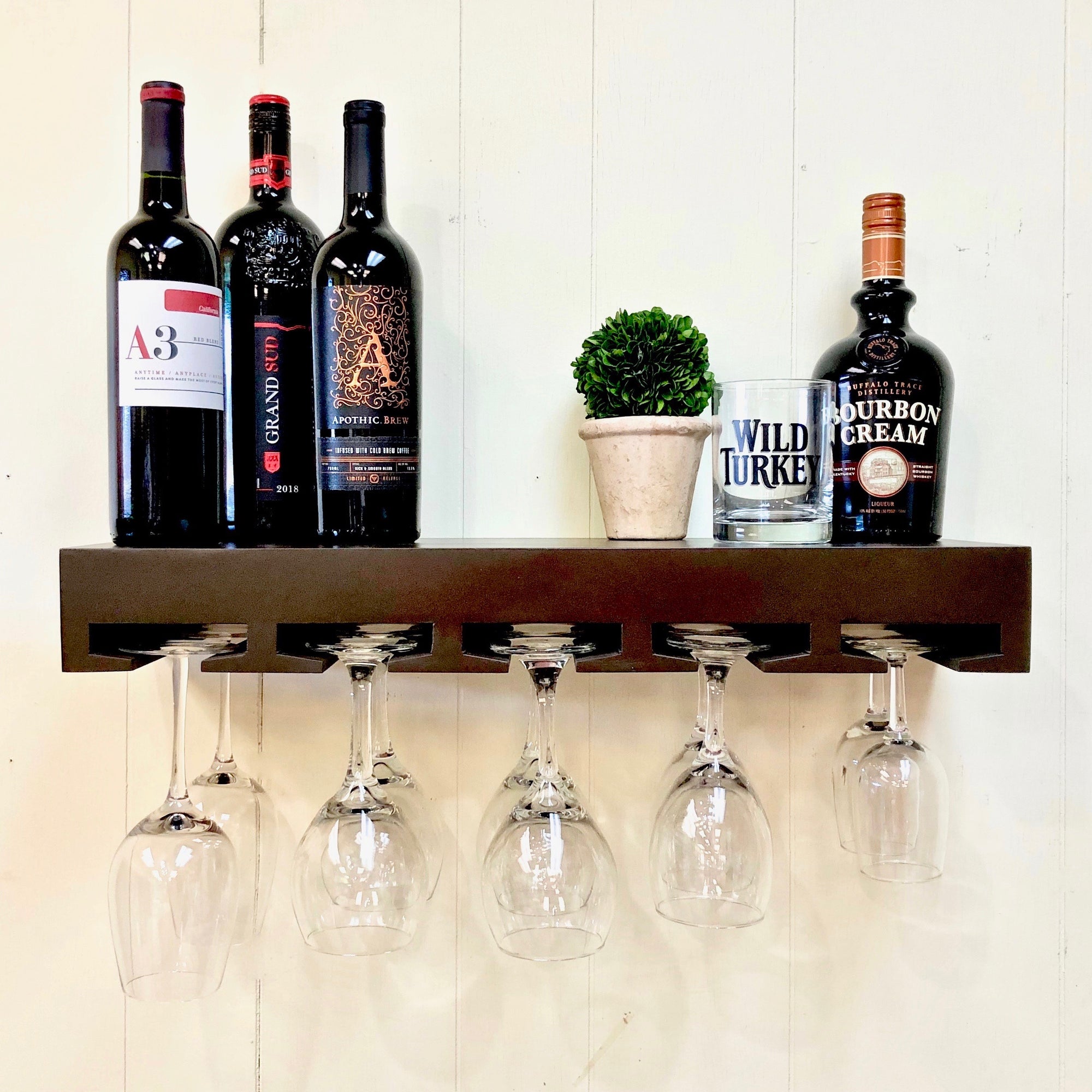 Black Wine Glass Floating Shelf - The Shelf Shop