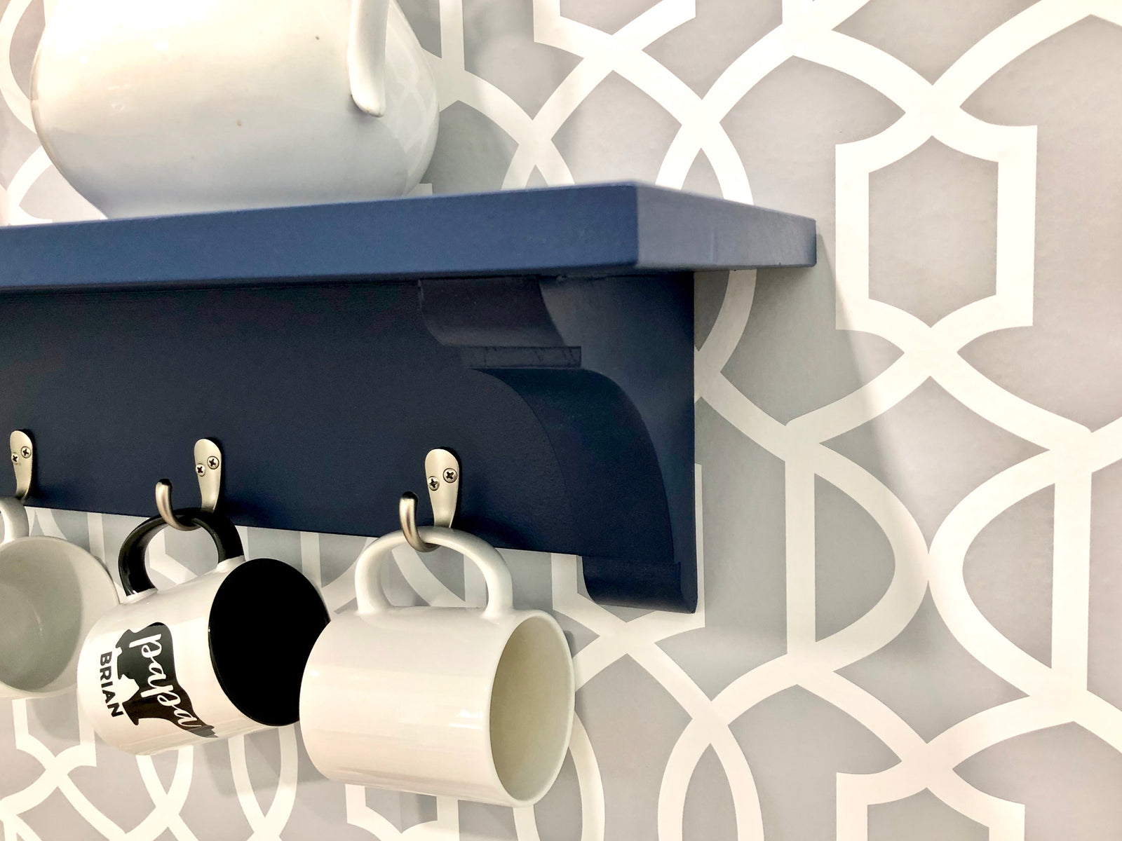 farmhouse shelf with small hooks