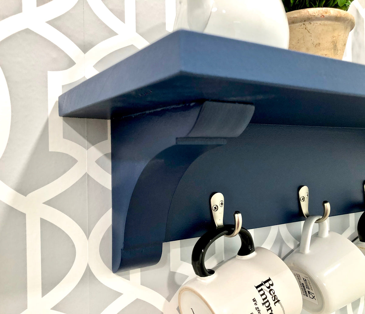 farmhouse shelf with small hooks