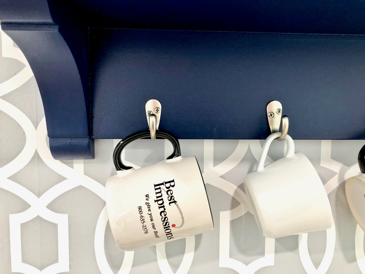 farmhouse shelf with small hooks