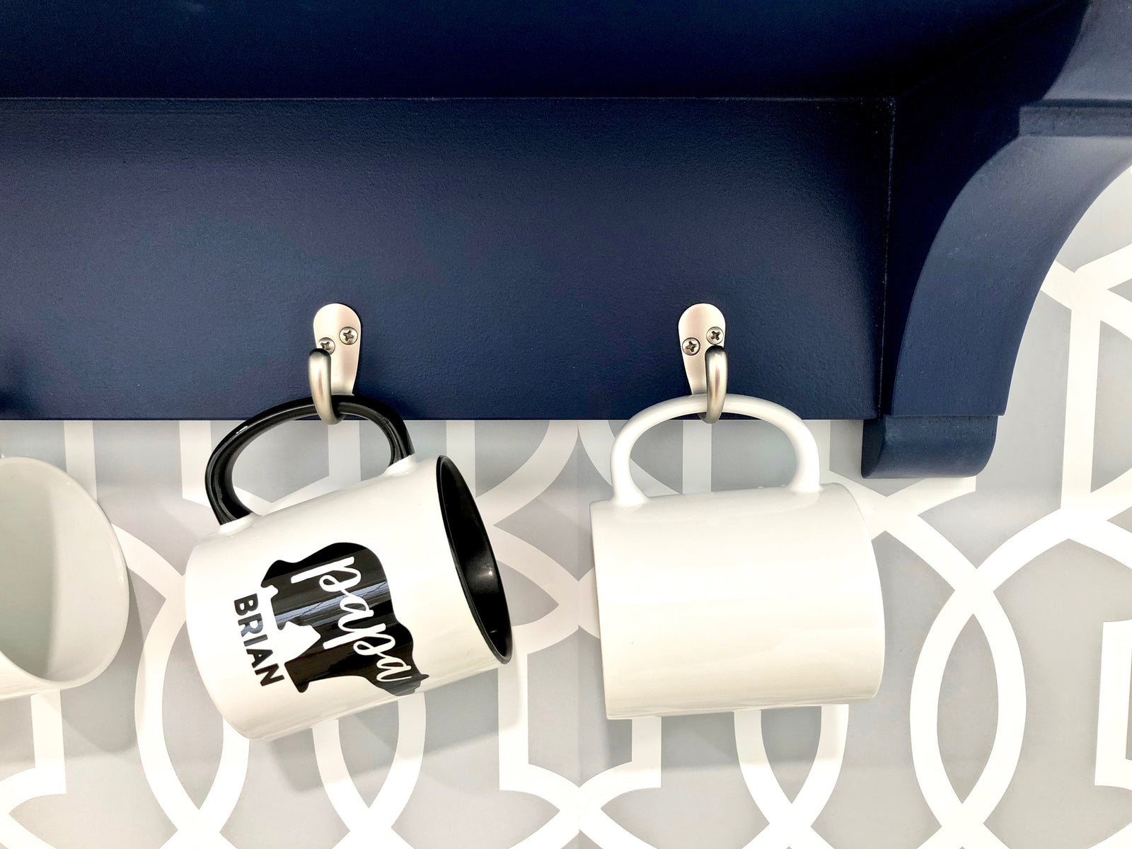 farmhouse shelf with small hooks