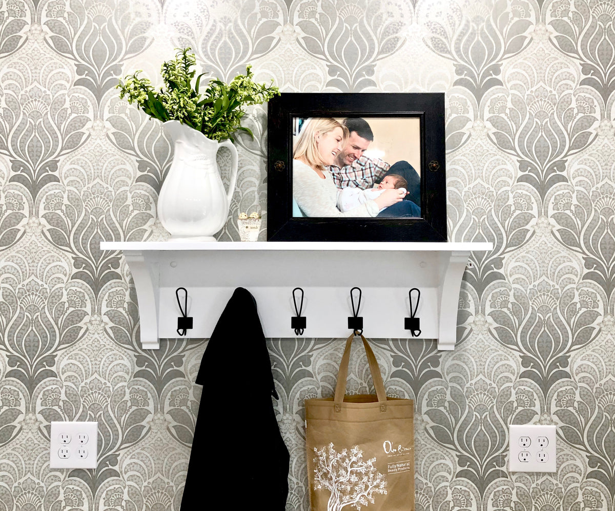 farmhouse shelf with hooks