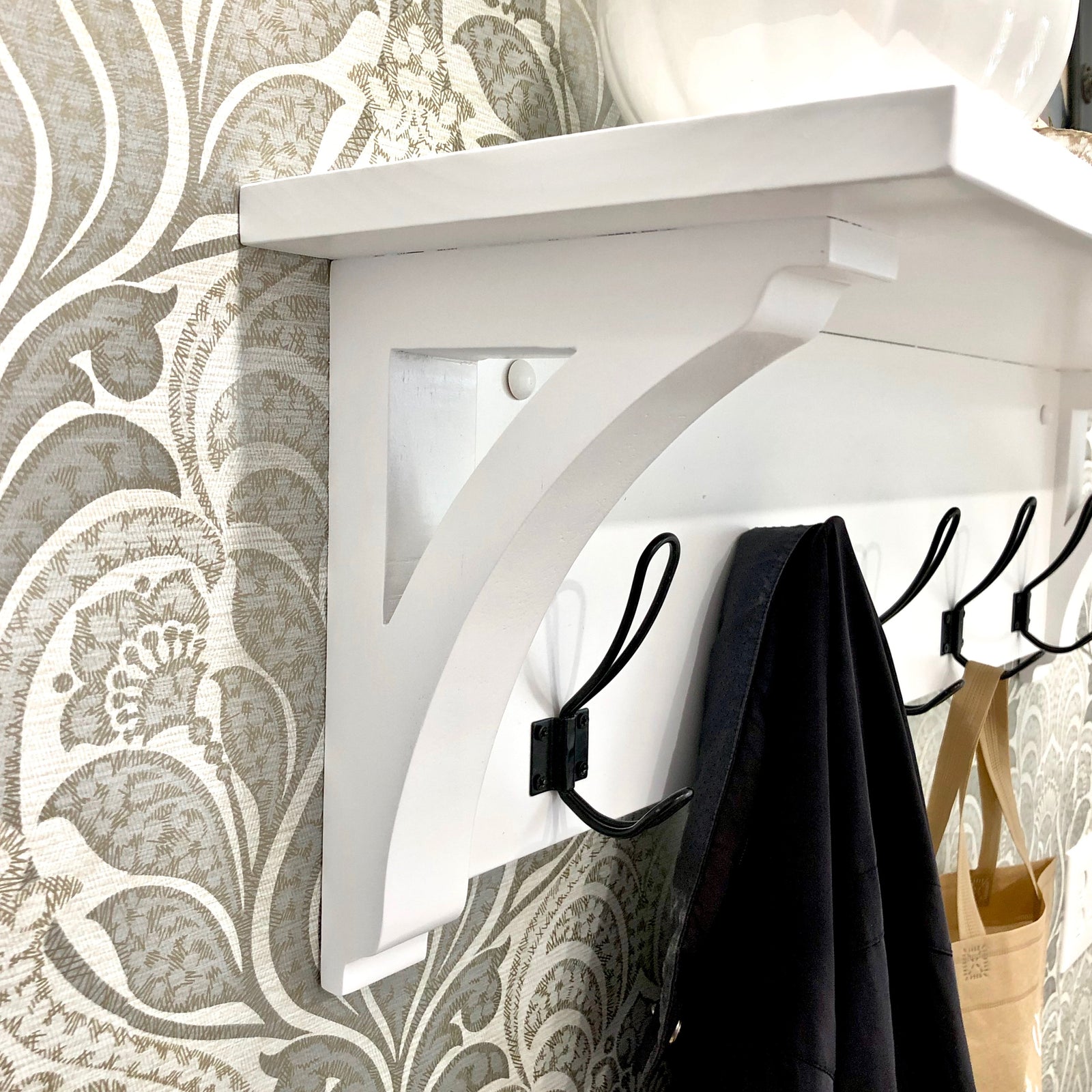 farmhouse shelf with hooks