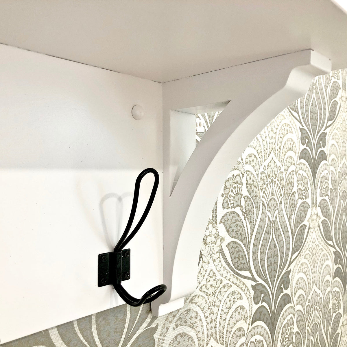 farmhouse shelf with hooks