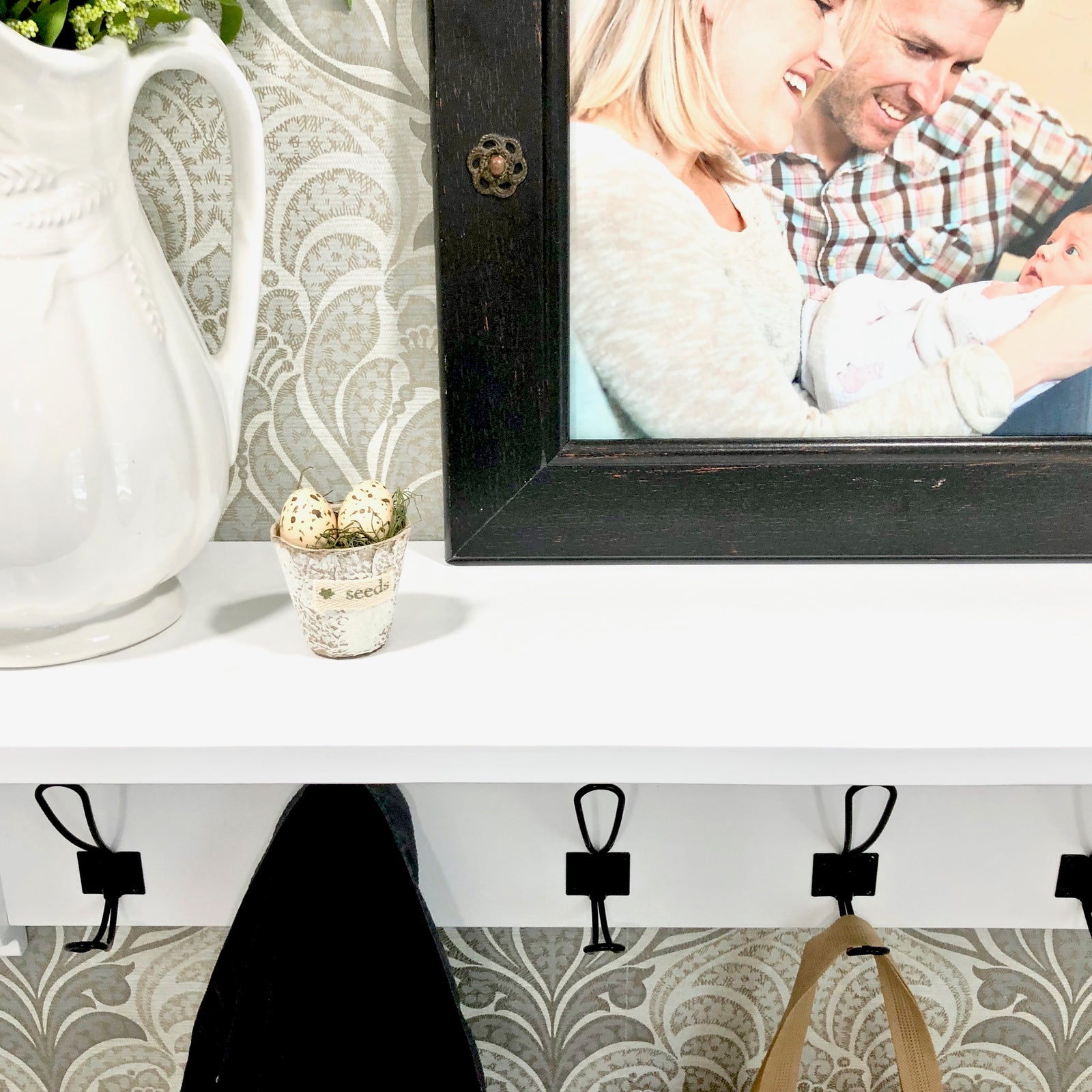 farmhouse shelf with hooks