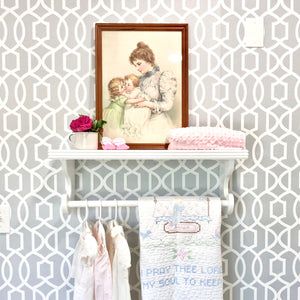 white shelf with rod