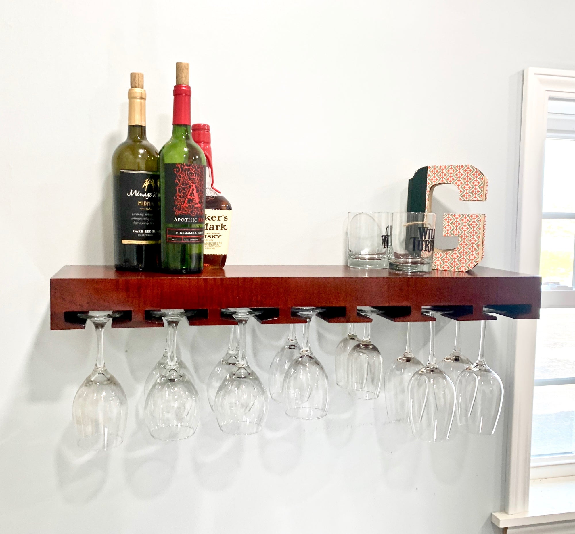 Stained Floating Wine Glass Rack