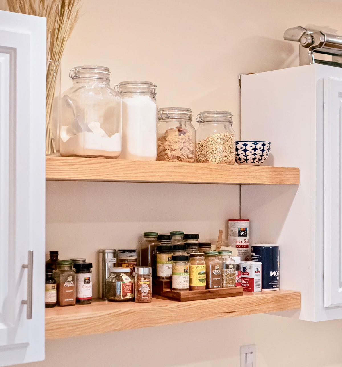 natural oak floating shelves