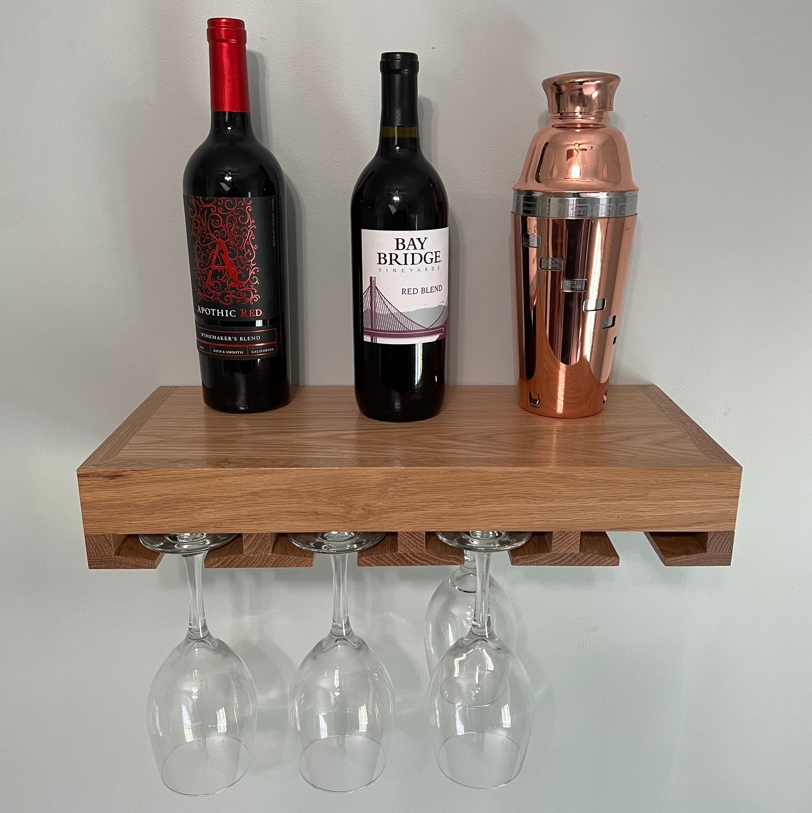 Oak Floating Wine Glass Rack