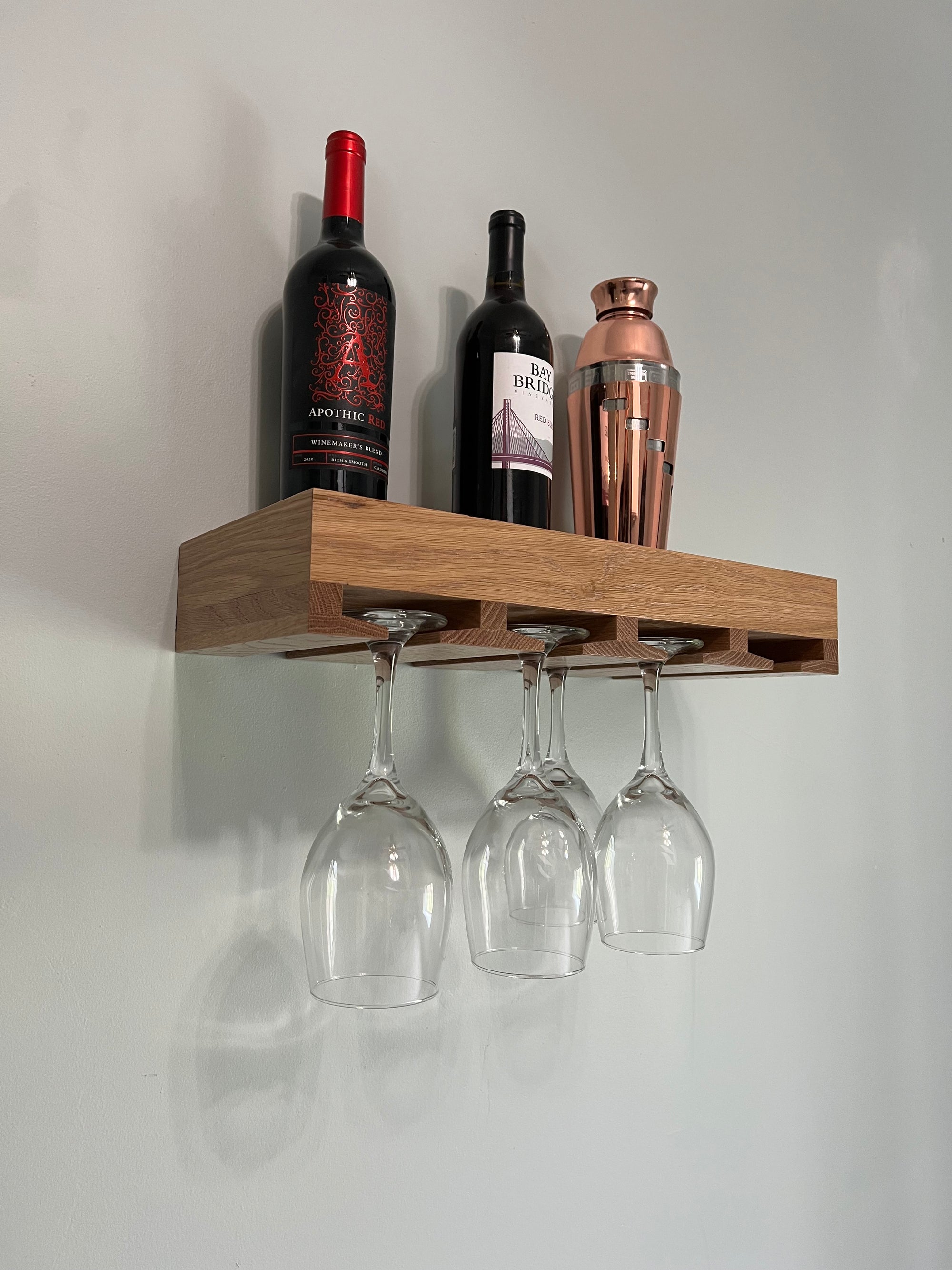 Oak Floating Wine Glass Rack