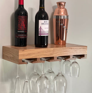 Oak Floating Wine Glass Rack